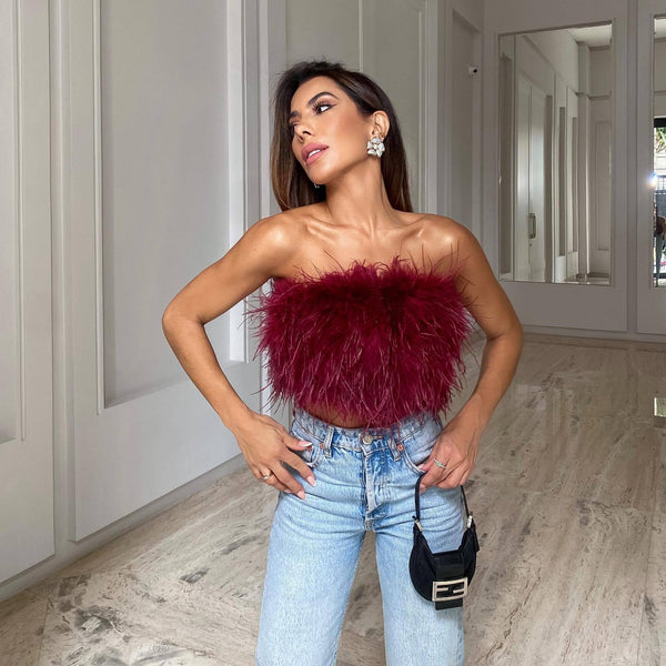 Fashion Fluffy Fur Tube Top Party Sexy Crop Top