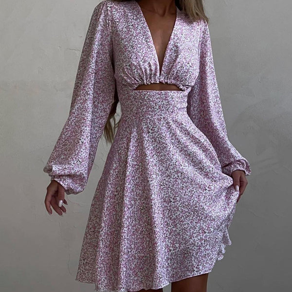 Long Sleeve V Neck French Dress