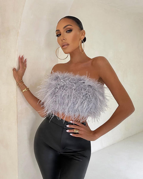 Fashion Fluffy Fur Tube Top Party Sexy Crop Top