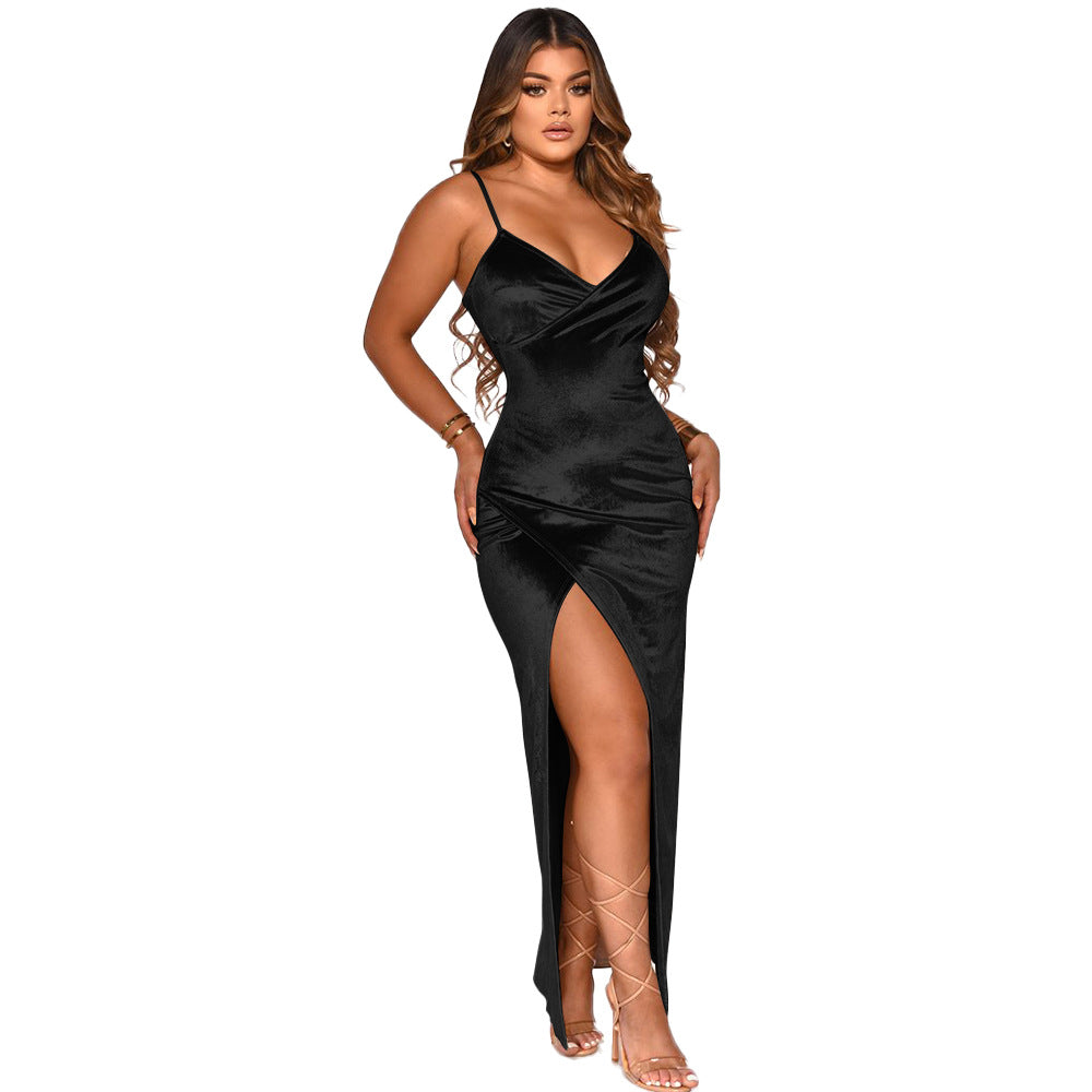 Sexy Velvet Irregular Long Dress.